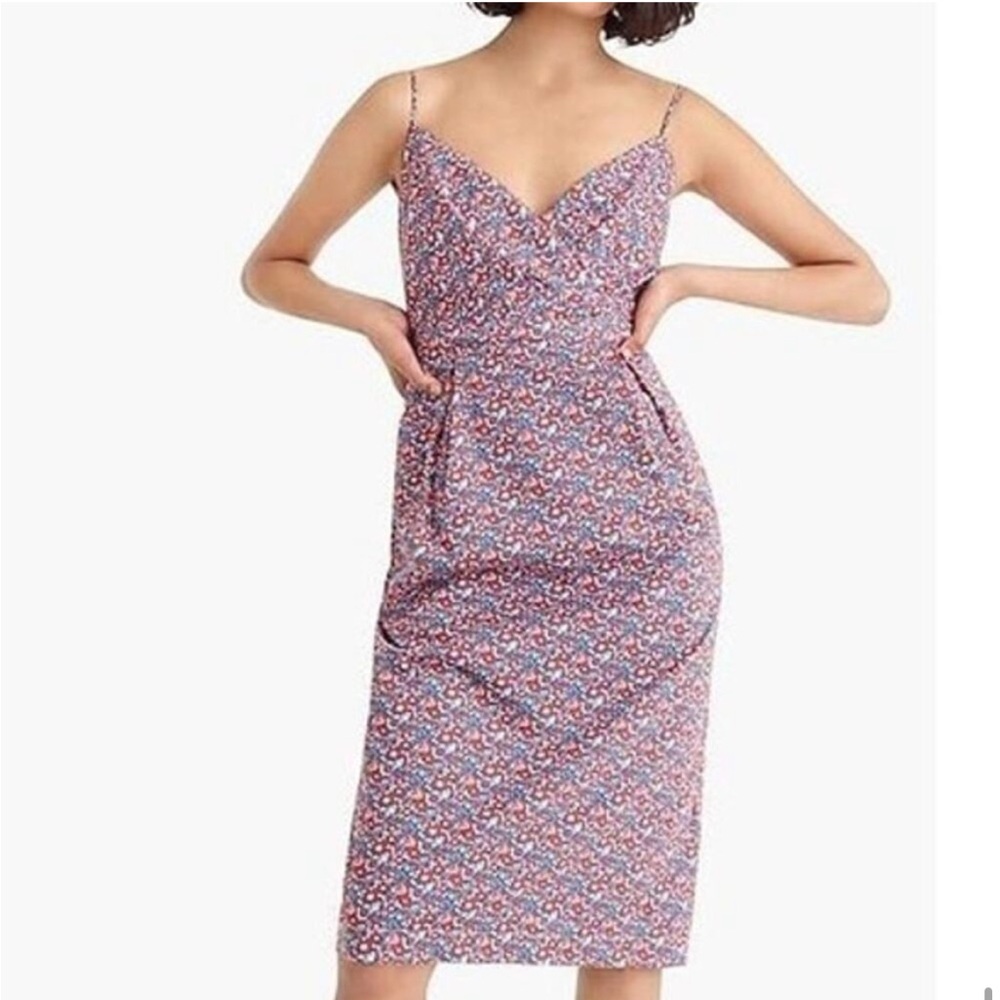 Liberty For J. Crew Blue Red Cotton Floral Print Spaghetti Strap Dress